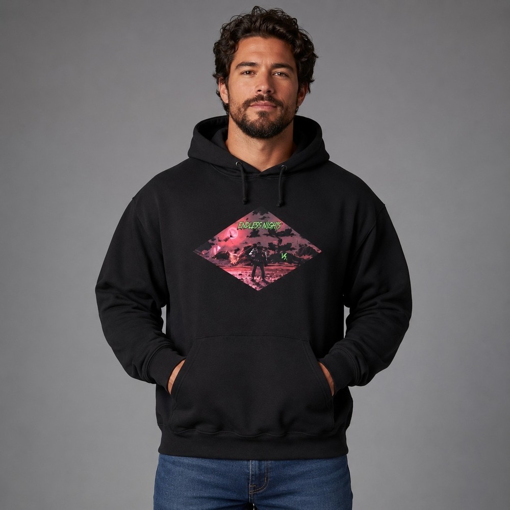 Tultex Endless Nights Black Pullover Hoodie Men's XL Goth Dark Grunge Streetwear